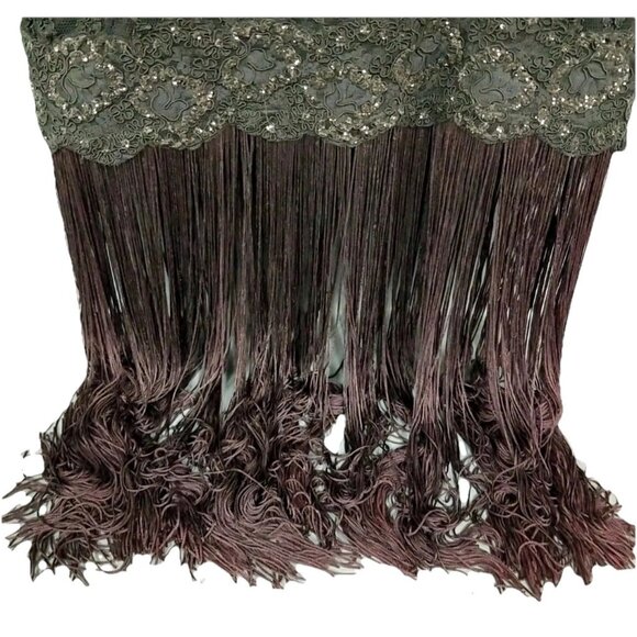 Midnight Glo Black Embellished Cocktail Dress Sz 4 Fringe Drop Waist 1970s 70s - Picture 4 of 9